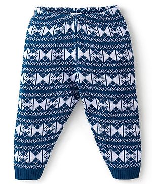 Babyhug Knit Full Length Fleece and Woollen Pant Triangle Design - Navy Blue