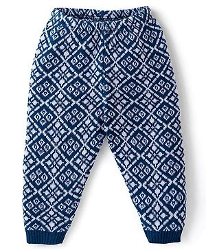 Babyhug Knit Full Length Fleece and Woollen Pant Square Design - Navy Blue