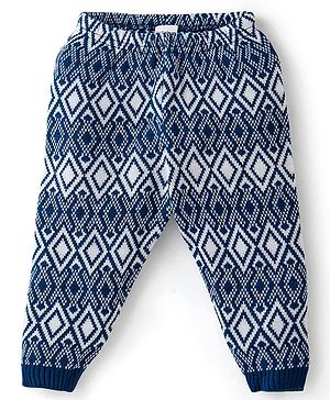 Babyhug Knit Full Length Woolen Pant with  Diamond  Design - Navy Blue