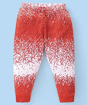 Babyhug Knit Full Length Fleece Woollen Pant with Abstract Design - Red & White