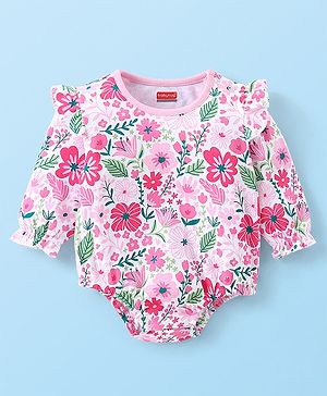 Babyhug 100% Cotton Full Sleeves  Onesie Butterfly Print - Pink