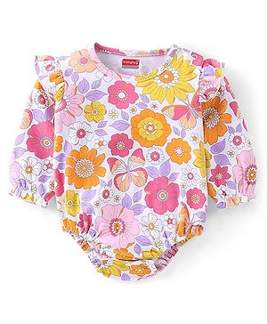 Babyhug 100% Cotton Knit Full Sleeves Onesie with Floral Print - Multicolour