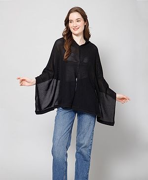 Zelena Three Fourth Sleeves Solid Maternity Feeding Cape - Black