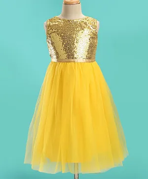 The KidShop Sleeveless Sequin Bodice Embellished Fit & Flare Dress - Yellow