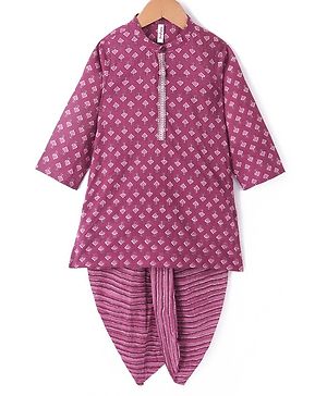 Babyhug 100% Cambric Full Sleeve Printed Kurta With Dhoti Set - Purple