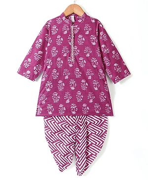Babyhug 100% Cambric Full Sleeve Printed Kurta With Dhoti Set - Purple