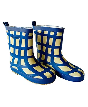 Little Surprise Box Checked Designed Waterproof Flexible Rubber Rain Gumboots - Blue