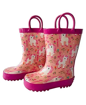 Little Surprise Box Unicorn Printed Waterproof Flexible Rubber Rain Gumboots - Pink