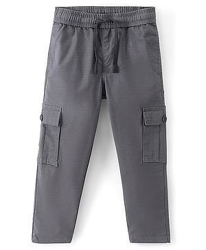 Pine Kids Cotton Full Length Elasticated Waist Jogger Fit Trouser Solid Colour - Grey