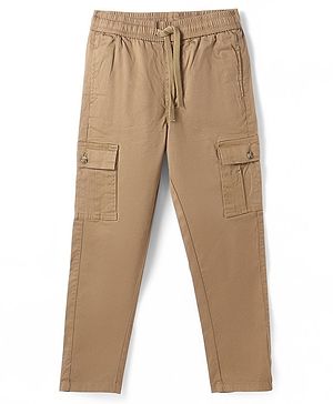 Pine Kids Cotton Full Length Elasticated Jogger Fit Trouser Solid Colour - Khaki