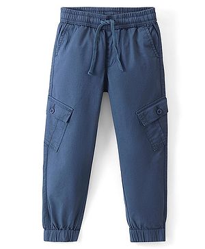 Pine Kids Cotton Full Length Elasticated Waist Jogger Fit Trouser Solid Colour - Blue