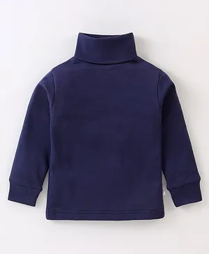 Teddy Cotton Knit Full Sleeves Solid Colour T-Shirt - Navy Blue
