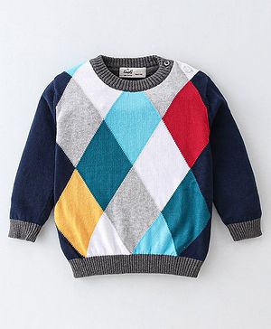 Simply Cotton Knitted Full Sleeves Sweater with Chevron Design (Color May Vary)