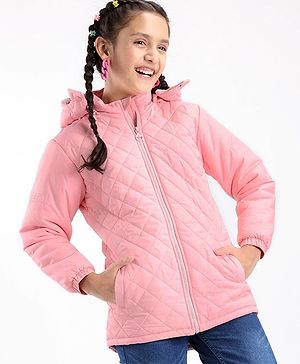 Pine Kids Woven Full Sleeves Solid Medium Winter Hooded Jacket - Pink