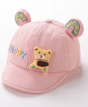 Babyhug Free Size Baseball Cap with Bear Detailing -  Pink