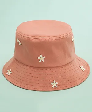 Babyhug Bucket Hat Floral Design Peach - Diameter 18.5 cm