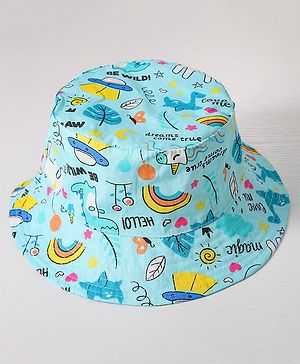 Babyhug Cotton Bucket Hat Printed Blue - Diameter 14.5 cm