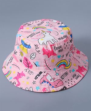 Babyhug Cotton Bucket Hat Animal Print Pink - Diameter 17 cm