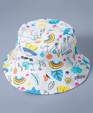 Babyhug Cotton Bucket Hat Rainbow Print White - Diameter 15.5 cm