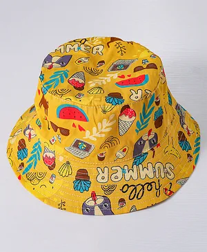 Babyhug Cotton Bucket Hat Summer Print Yellow - Diameter 16 cm