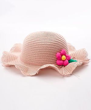 Babyhug Straw Hat Flower Design  Pink - Diameter 18 cm