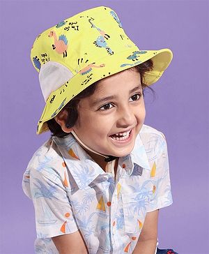Babyhug Bucket Hat Dinosaur Print Yellow - Diameter 19 cm