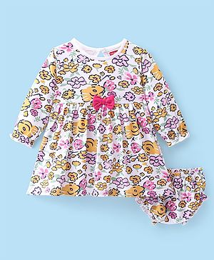 Babyhug Cotton Knit Full Sleeves Frock with Bloomer Floral Printed - White
