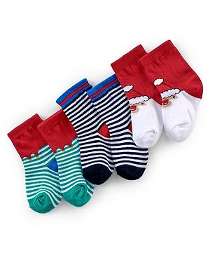 Cutewalk By Babyhug Anti Bacterial Ankle Length Socks Striped Pack Of 3 - White & Red