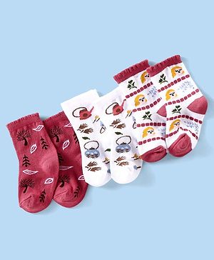 Cutewalk By Babyhug Anti Bacterial Ankle Length Socks Winter Theme Pack Of 3 - Red & White