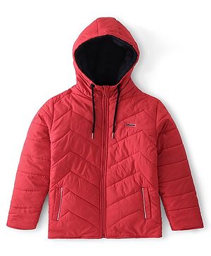 Pine Kids Woven Full Sleeves Reversible Jacket With Solid Colour - Red