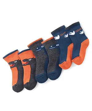 Cute Walk By Babyhug Anti-Bacterial Terry Socks With Dino Print Pack Of 3 - Multicolour
