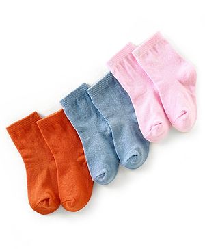 Cute Walk by Babyhug Anti Bacterial Ankle Length Non Terry Solid Color Socks Pack of 3 - Pink Orange & Blue