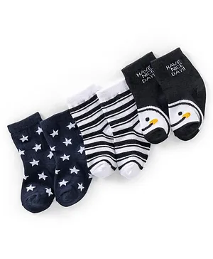 Cute Walk by Babyhug Anti Bacterial Ankle Length Non Terry Socks Star Design Pack of 3 - White & Navy Blue