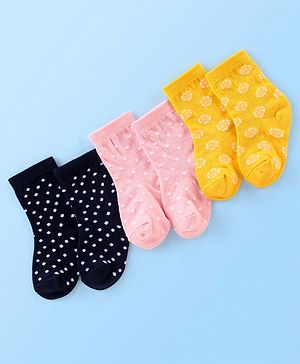 Cute Walk By Babyhug Non Terry Anti Bacterial Ankle Length Design Socks Pack of 3 - Multicolour