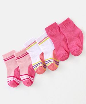 Cute Walk By Babyhug Non Terry Anti Bacterial Ankle Length Design Socks Pack of 3 - Pink & white