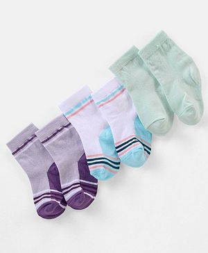 Cute Walk By Babyhug Non Terry Anti Bacterial Ankle Length Design Socks Pack of 3 - Multicolour