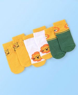 Cute Walk by Babyhug Cotton Blend Ankle Length Anti Bacterial Socks Animal Design Pack of 3 - White & Yellow