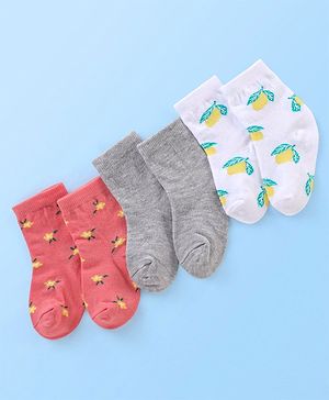 Cute Walk by Babyhug Cotton Knit Anti Bacterial Ankle Length Floral Design Socks Pack of 3 - Multicolour