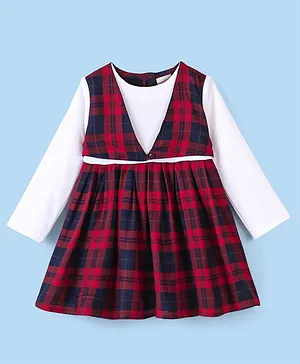 Round Neck, Checked, Red, 2-4 Years - Frocks and Dresses Online