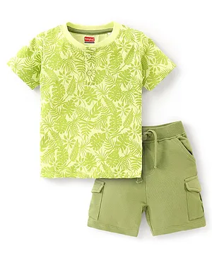 Babyhug 100% Cotton Knit Half Sleeves T-Shirt And Shorts With Leafy  Print - Green