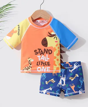 Kookie Kids Two Piece Swimsuit With Giraffe - Orange & Blue