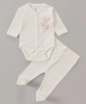 I Bears Cotton Interlock Full Sleeves Bunny Printed Oneise with Bootie Leggings - Off White