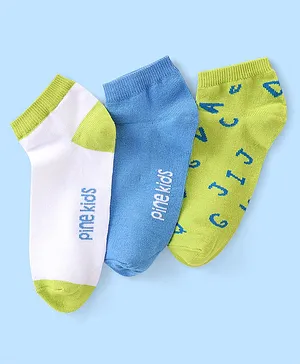 Pine Kids Spandex Ankle Length Text Design Socks Pack of 3 - Multicolour