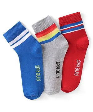 Pine Kids Spandex Ankle Length Design Socks Pack of 3 - Multicolour