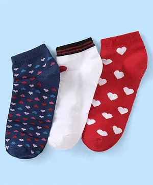 Pine Kids Ankle Length Socks With Heart Design - Red White & Blue