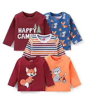 Babyhug Cotton Knit Full Sleeves T-Shirt with Koala Graphics Pack of 5 - Multicolour