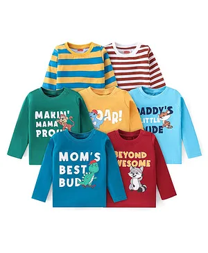 Babyhug Cotton Knit Full Sleeves T-Shirt With Dino Graphics Pack of 7 - Multicolour