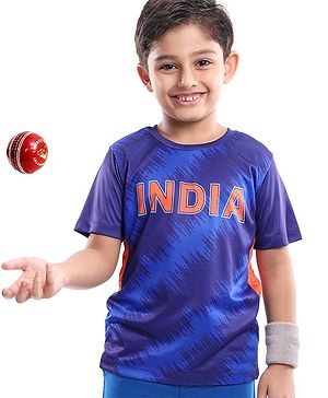 Pine Active Half Sleeves T-Shirt With India Cricket Text Print - Blue