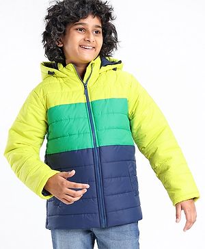 Pine Kids Full Sleeves Cut and Sew Tricolor Medium Winter Hooded Jacket - Multicolor