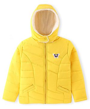 Pine Kids Full Sleeves Medium Winter Jacket With Butterfly Embroidery - Yellow